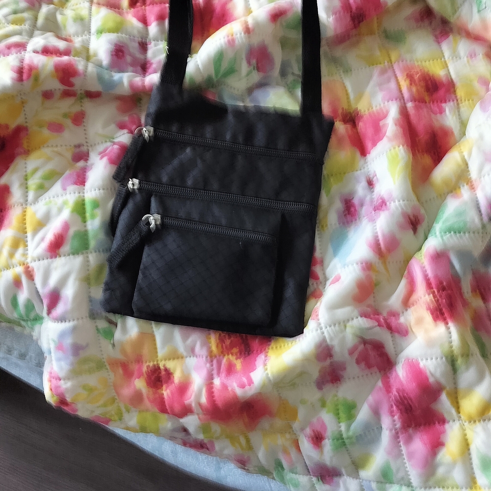 Black Nylon Crossbody Bag with Adjustable Strap